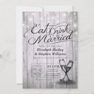 Elegant EAT Boire & Etre Marié Mariage Invitations