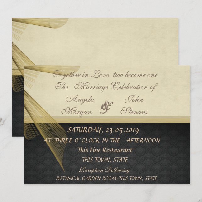 Elégant élégant Black Mariage damassé Invitation (Devant / Derrière)