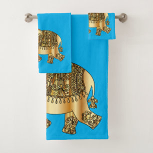 Élégant éléphant paisley or bleu