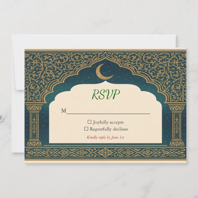 Elegant Emerald & Gold Ornate Arch Wedding RSVP (Devant)