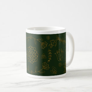 Élégant Emerald Green et or Floral Folk Art Mug