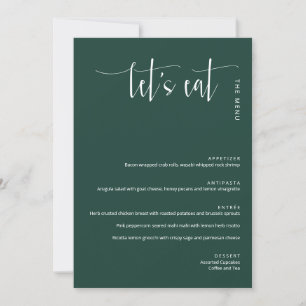 Élégant Emerald Green Moderne Dîners Menu