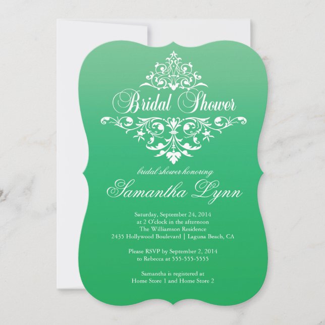 Élégant Emerald Ombre nuptiale Invitation douche n (Devant)
