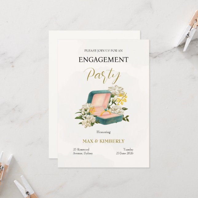 Elegant Engagement Invitation (Devant/Arrière en situation)