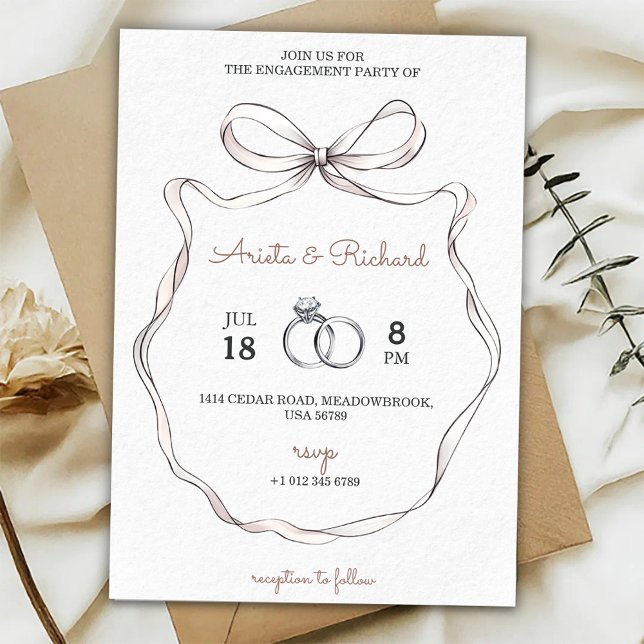 Elegant engagement party invitation with a bow (Créateur téléchargé)