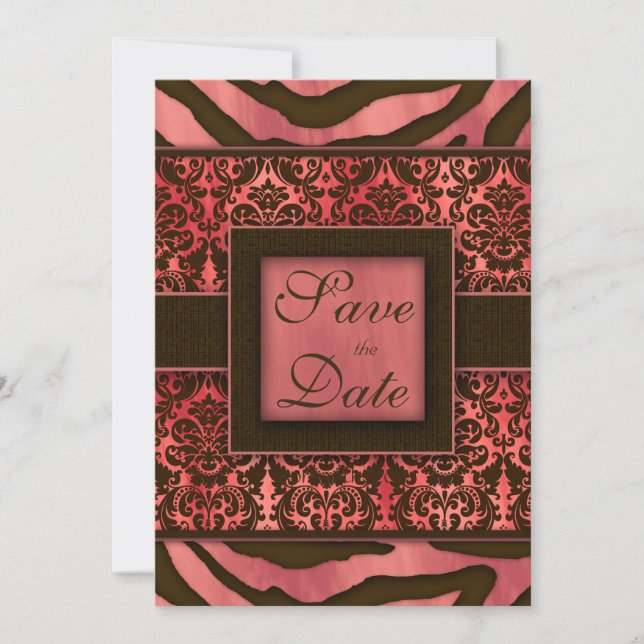 Élégant Enregistrer la carte Date Zebra Damask Cor (Devant)
