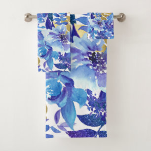 Élégant ensemble de serviettes de bain Floral Bleu