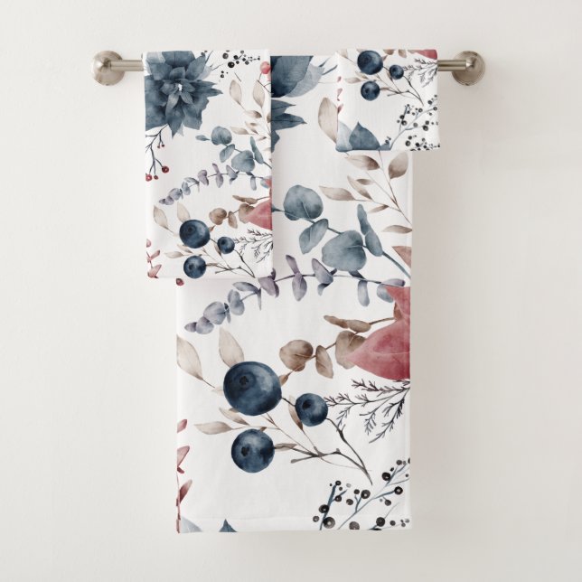 Élégant ensemble de serviettes de bain florales (En situation)