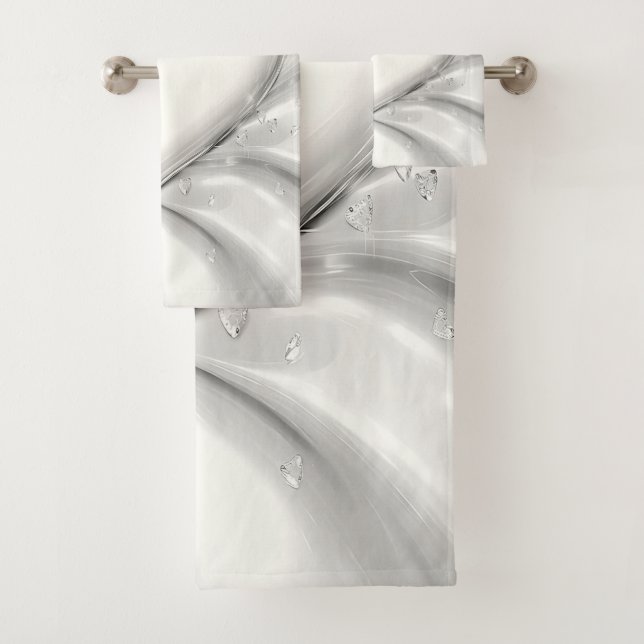 Élégant ensemble de serviettes de toilette de coeu (En situation)