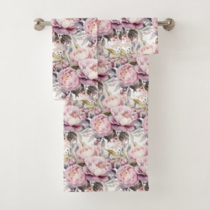 Élégant ensemble de serviettes florales Roses rose