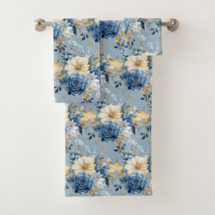 Élégant ensemble de serviettes Roses Blue Gold