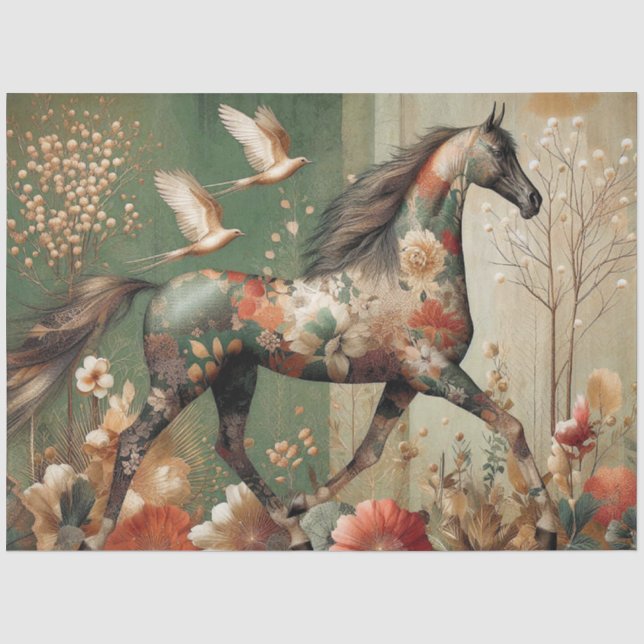 Élégant Équine, Cheval, Découpage, Papier de Soie (Recto)