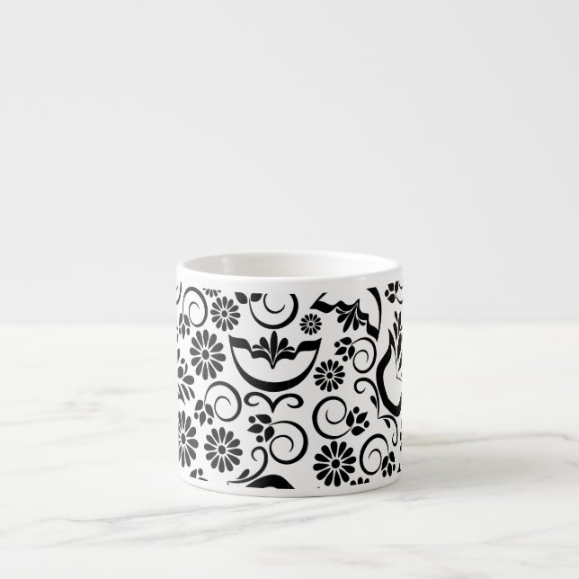 Elégant Espresso Mug noir blanc floral (Devant)