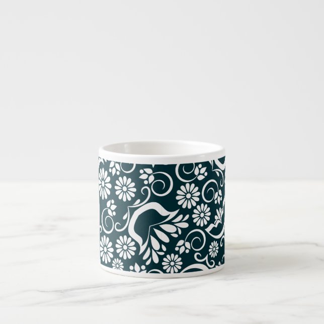 Elégant Espresso Mug noir blanc floral (Devant)
