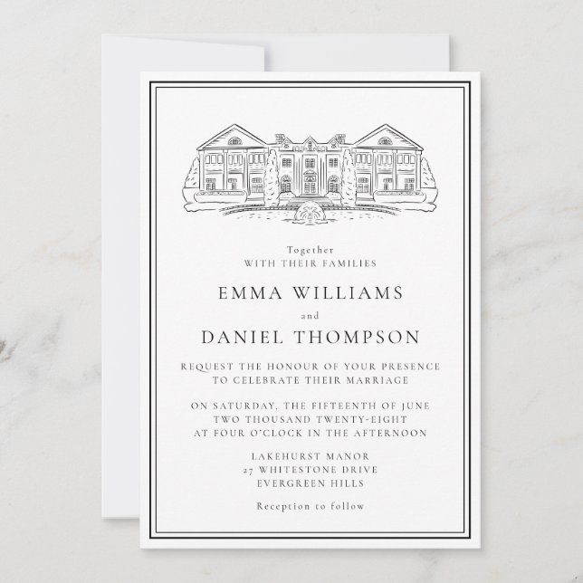 Elegant Estate Illustration Wedding Invitation (Devant)
