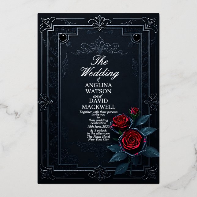 Elégant et élégant Faire-part de mariage noir (Recto)