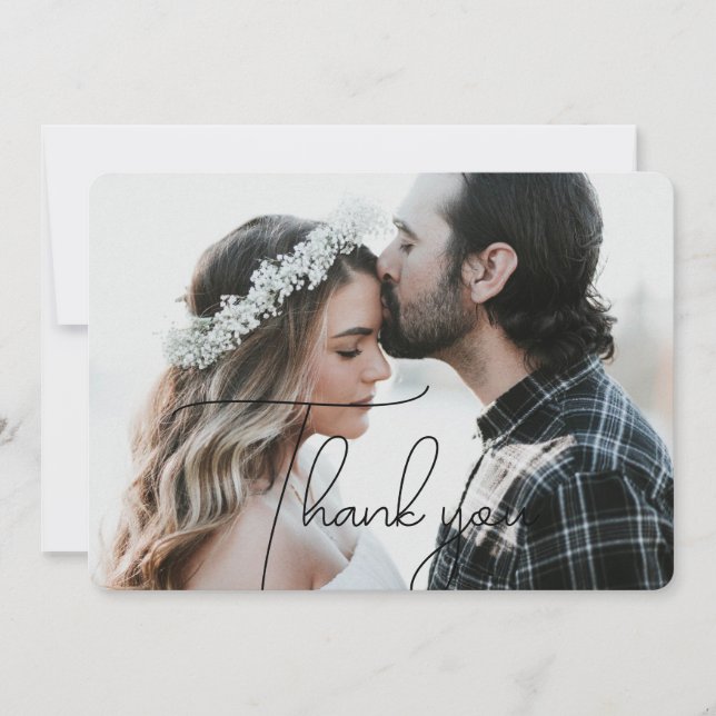 Élégant et moderne Merci de script noir Carte phot (Devant)