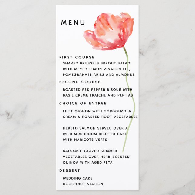 Elégant et moderne Poppy Red Mariage Menu (Devant)