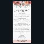 Elegant Ethereal Rose Gold Floral Mariage Menu<br><div class="desc">Dégustez vos invités avec cette carte de menu exquise. Un design chic unique avec une bordure d'aquarelle peinte à l'avant avec des fleurs et des feuillages en rose roux, latte de caffe, pêche, ivoire, bleu brouillard et sauge. Au fond, un bouquet floral exquis avec un espace central avec votre nom...</div>