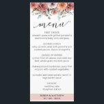 Elegant Ethereal Rose Gold Floral Mariage Menu<br><div class="desc">Dégustez vos invités avec cette carte de menu exquise. Un design chic unique avec une bordure d'aquarelle peinte à l'avant avec des fleurs et des feuillages en rose roux, latte de caffe, pêche, ivoire, bleu brouillard et sauge. Au fond, un bouquet floral exquis avec un espace central avec votre nom...</div>