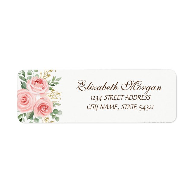 Élégant Étiquette d'adresse Fleurs Roses Luxe Rose (Devant)