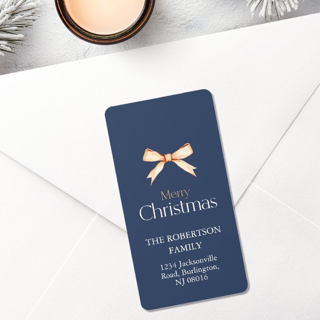 Élégant Étiquette de adresse de Noël avec Gold Bow (Créateur téléchargé)