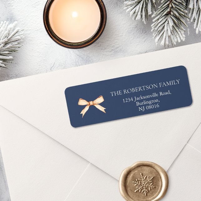 Élégant Étiquette de adresse de Noël avec Gold Bow (Créateur téléchargé)