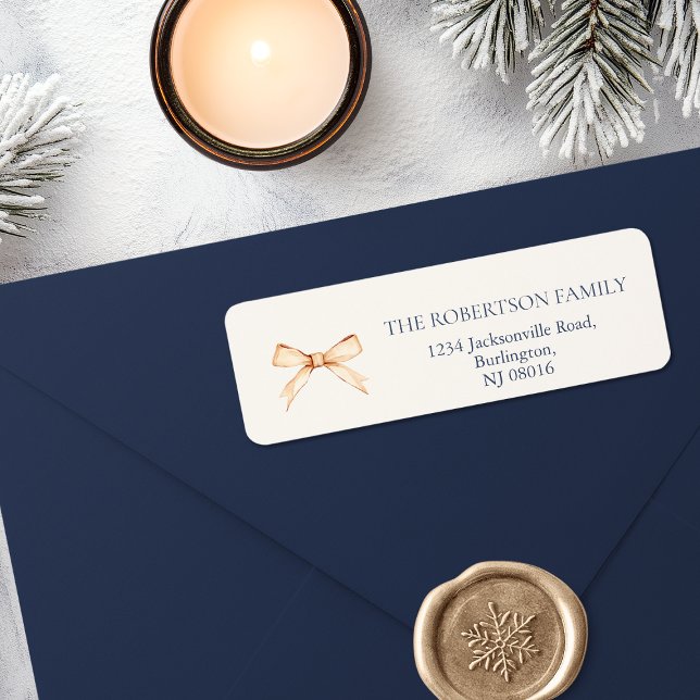 Élégant Étiquette de adresse de Noël avec Gold Bow (Créateur téléchargé)
