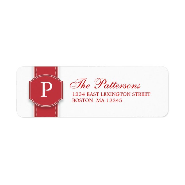 Élégant Étiquette de adresse de ruban monogramme r (Devant)