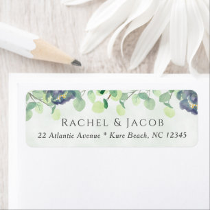 Élégant Étiquette de adresse Mariage Floral Marine