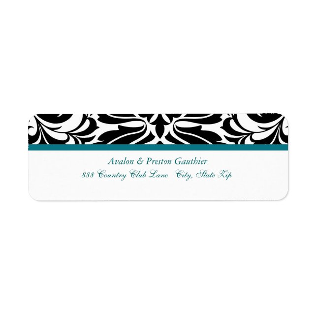 Élégant Étiquette de adresse Turquoise Black Maria (Devant)