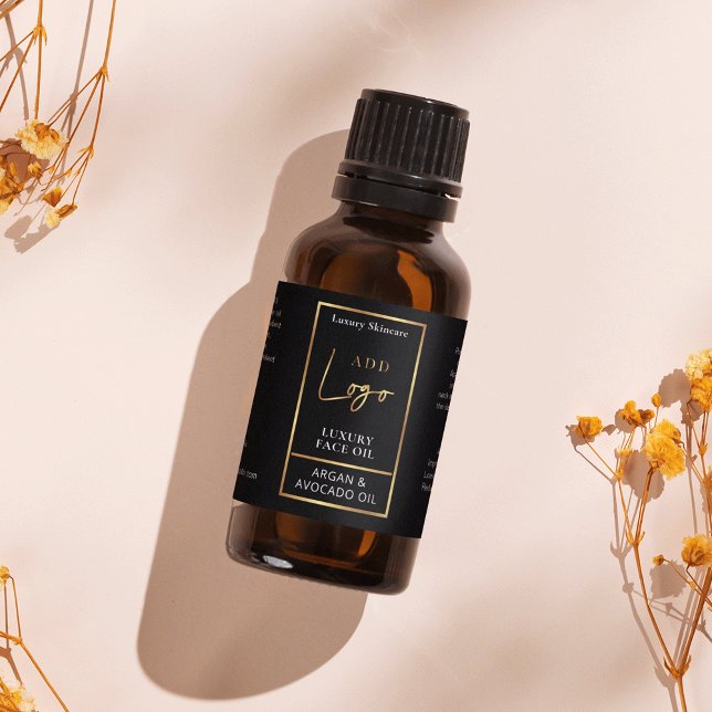 Élégant Étiquette de bouteille à goutte à huile 1  (Black and gold logo small cosmetic bottle wrapper label - can be used for 1 OZ bottles *verify size*)