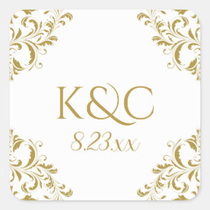 Élégant Étiquette de mariage vintage   Nadine - Or