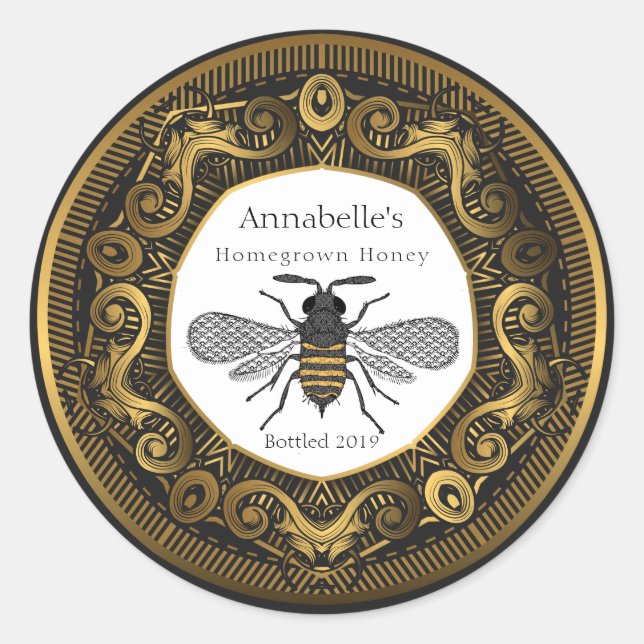 Élégant Étiquette de miel à cadre or (Devant)