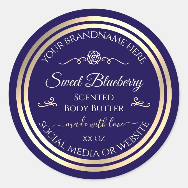 Elégant Étiquette de produit bleu foncé Gold Shimm (Devant)