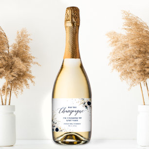 Élégant Étiquette de vin flamboyant Floral Bleu