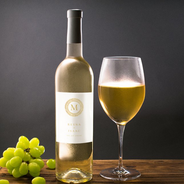 Elégant Étiquette de vin Monogram Gold Deco (Créateur téléchargé)