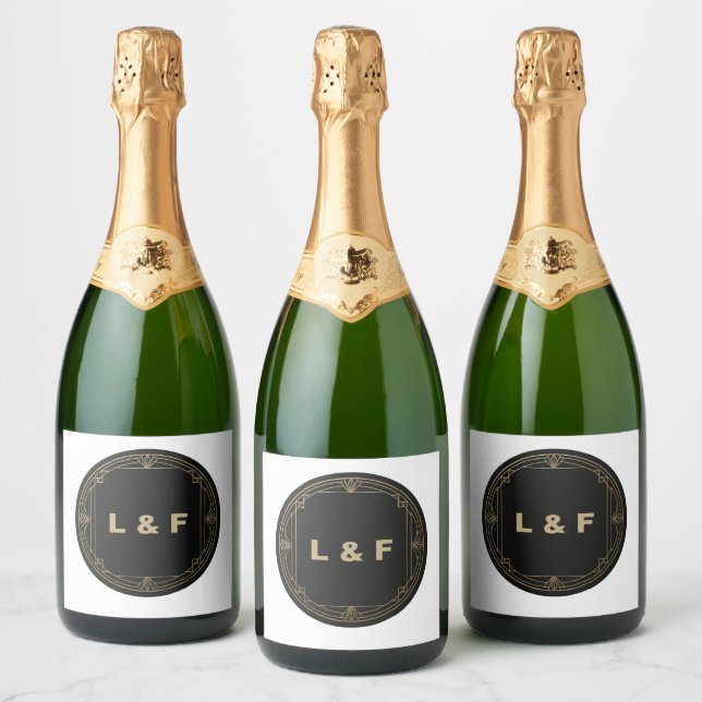 Elégant Étiquette de vin Monogram - Thème noir & o (Bouteilles)