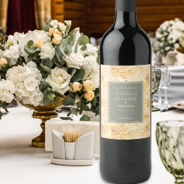 Élégant Étiquette de vin vert Sage jaune Floral