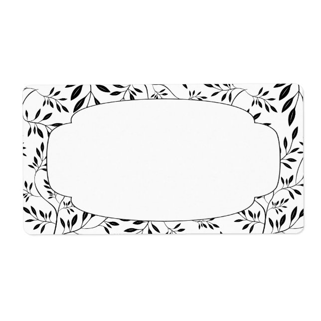 Élégant Étiquette Feuille noir et blanc (Devant)