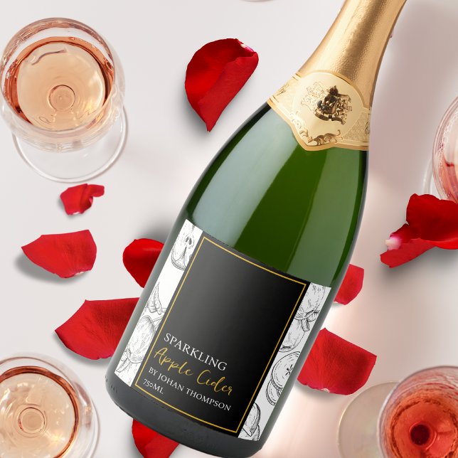 Élégant Étiquette noir de cidre de pomme pétillant (Créateur téléchargé)