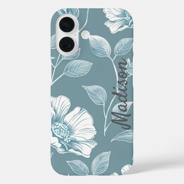 Élégant étui de téléphone floral avec nom (Verso)