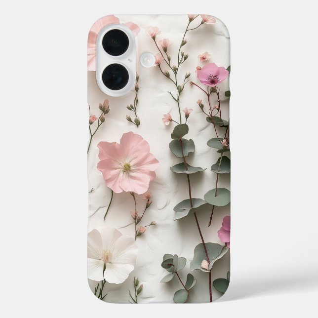 Élégant Étui Fleurs Botaniques Rose pour iPhone 16 (Verso)