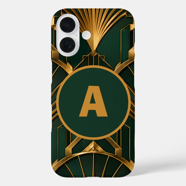 Élégant étui iPhone Art Déco émeraude vert et or  (Verso)