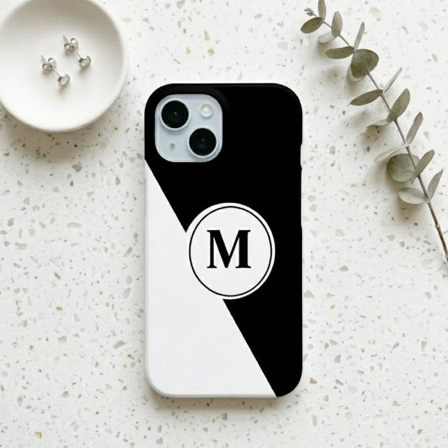 Élégant Étui iPhone Monogramme Noir et Blanc (Créateur téléchargé)