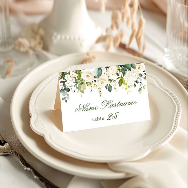 Elégant Eucalyptus blanc Roses Mariage carte d'esc (Créateur téléchargé)