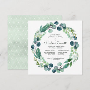 Elégant Eucalyptus Christening Invitation