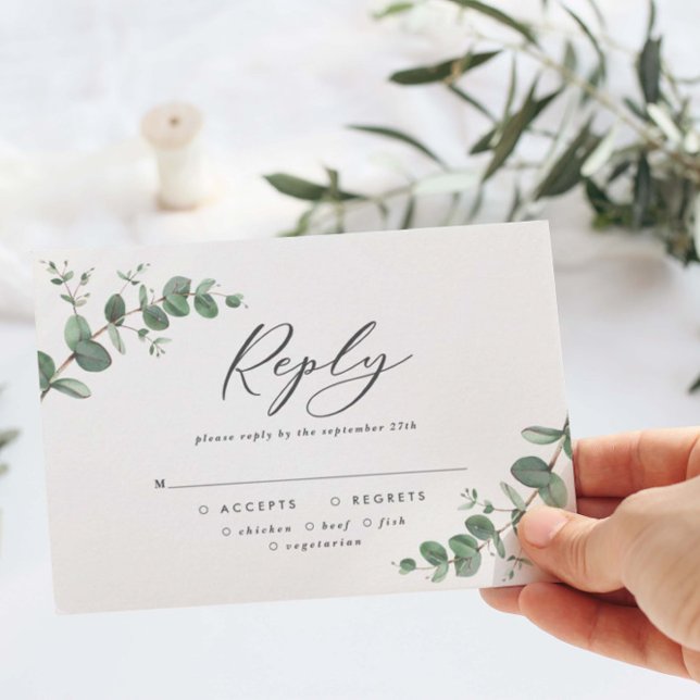 Elégant Eucalyptus Feuille mariage vert RSVP (Créateur téléchargé)