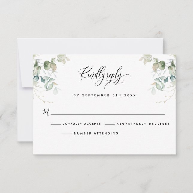 Elégant Eucalyptus Feuille vert carte RSVP (Devant)