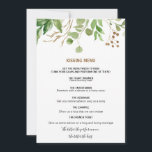 Elégant Eucalyptus Feuilles de verdure Menu de bai<br><div class="desc">Cet élégant menu de baisers en feuilles d'eucalyptus est parfait pour une réception de mariage tropicale. Le design présente artistiquement peint à la main de beaux feuilles vert eucalyptus arrangés en formes géométriques,  inspirant la beauté naturelle.</div>